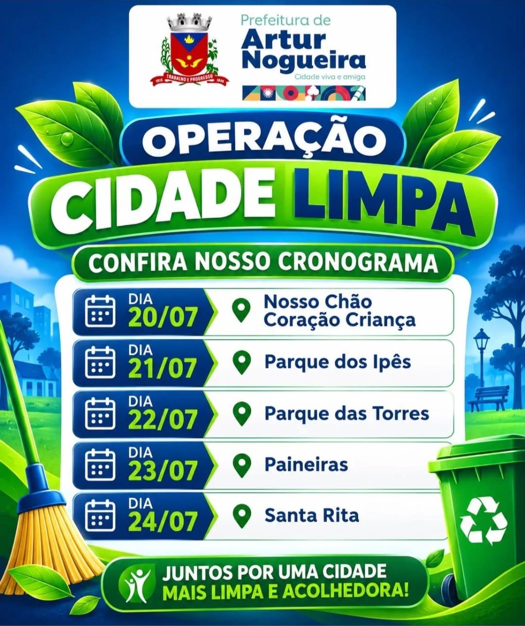 Operação Cidade Limpa atenderá seis bairros de Artur Nogueira nesta semana